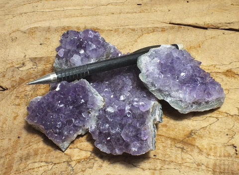 amethyst - crystal clusters - set of five student specimens from Brazil