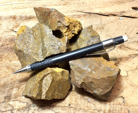 limonite -  teaching student specimens of limonite partly converted to yellow ochre  - UNIT OF 5 SPECIMENS