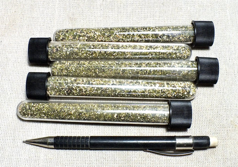 sand - olivine and coral - set of five tubes of olivine sand weathered from basalt with coral sand derived from a reef