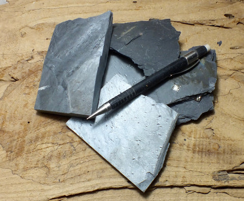 phyllite -  teaching student specimens of silver to dark gray phyllite from the Shoo Fly Complex - UNIT OF 5 SPECIMENS