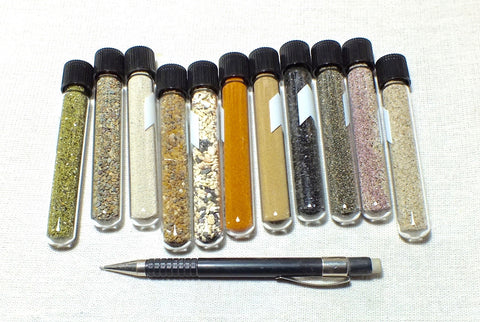sand - complete set of every sand we have in stock - 12 ml screw top glass tube of each of the 13 sand types