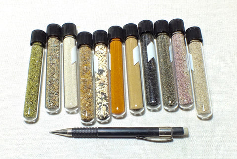 sand - complete set of every sand we have in stock - 12 ml screw top glass tube of each of the 12 sand types