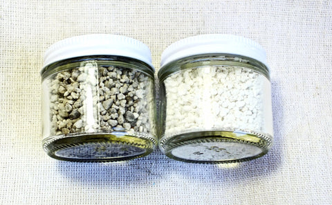 perlite - screened and partially dried perlite pellets and popped perlite - set of two 2-ounce jars