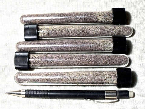 sand - garnetiferous sand composed primarily of quartz and garnet from Pfeiffer Beach, California - set of 5 tubes