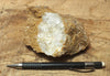 calcite - teaching hand/display specimen of massive white and naturally-brown  calcite