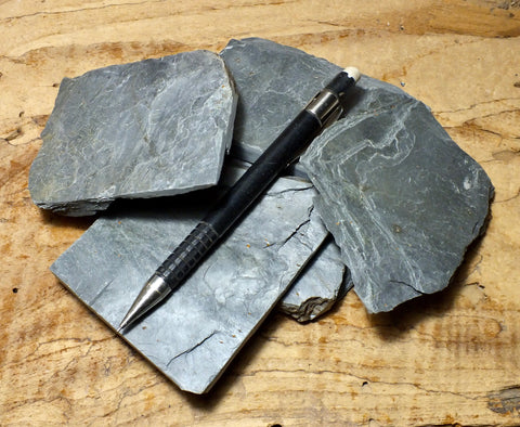 phyllite -  teaching student specimens of silver to dark gray phyllite from the Shoo Fly Complex - Unit of 5 student specimens
