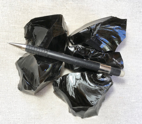 obsidian - black obsidian - Unit of 5  student specimens of typical  black obsidian 