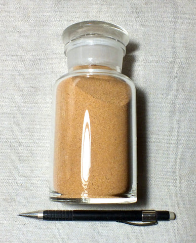 sand - orange-tan dune sand with iron-oxide coated grains derived from the Navajo sandstone in the San Rafael Swell - 250 ml display bottle with ground glass stopper