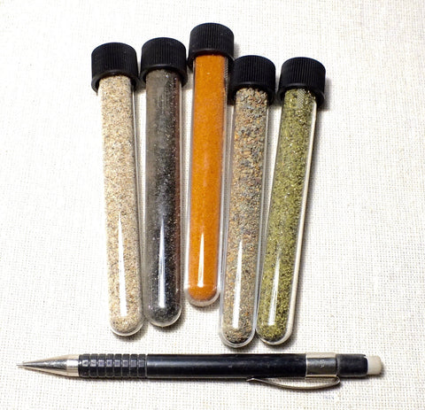 sand - single tube of any sand we have in stock - make your own set at $2 per tube. Five sand types are shown